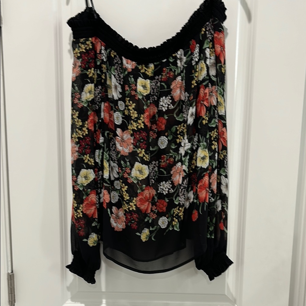 Floral Black Chiffon Women's Top